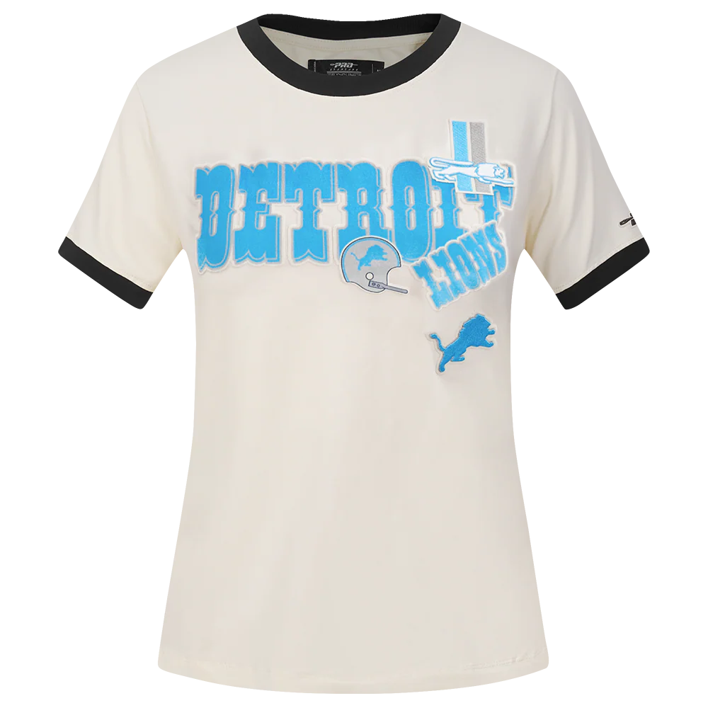 NFL DETROIT LIONS RETRO CASCADE WOMEN'S RINGER TEE (EGGSHELL/ BLACK)