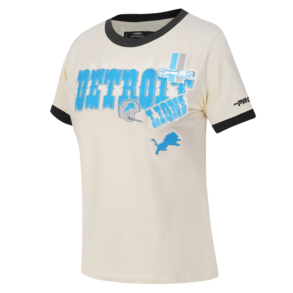 NFL DETROIT LIONS RETRO CASCADE WOMEN'S RINGER TEE (EGGSHELL/ BLACK) - Image 2