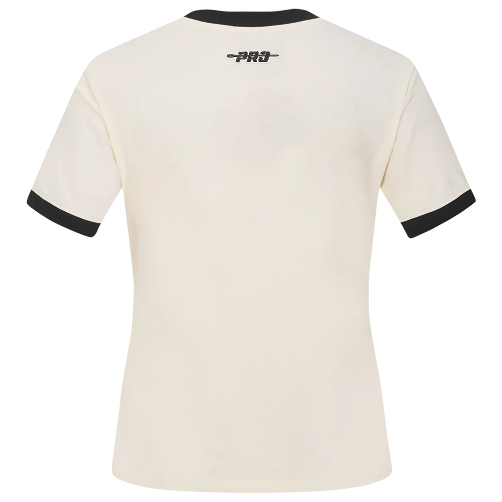 NFL DETROIT LIONS RETRO CASCADE WOMEN'S RINGER TEE (EGGSHELL/ BLACK) - Image 3
