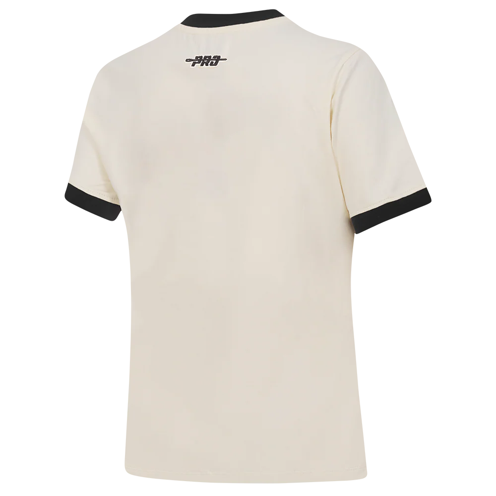NFL DETROIT LIONS RETRO CASCADE WOMEN'S RINGER TEE (EGGSHELL/ BLACK) - Image 4