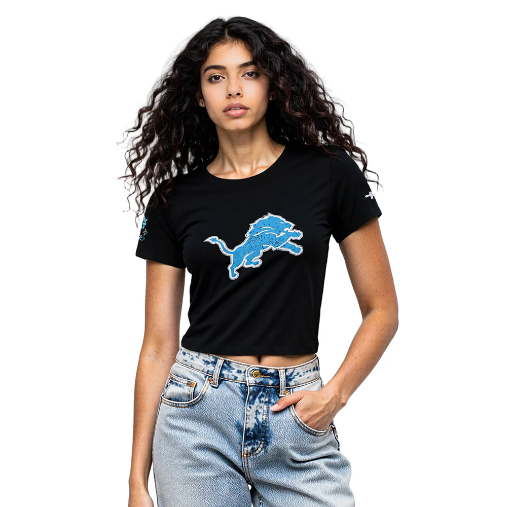 NFL DETROIT LIONS REBEL ATHLETICS WOMEN'S BABY DOLL TEE (BLACK) - Image 8