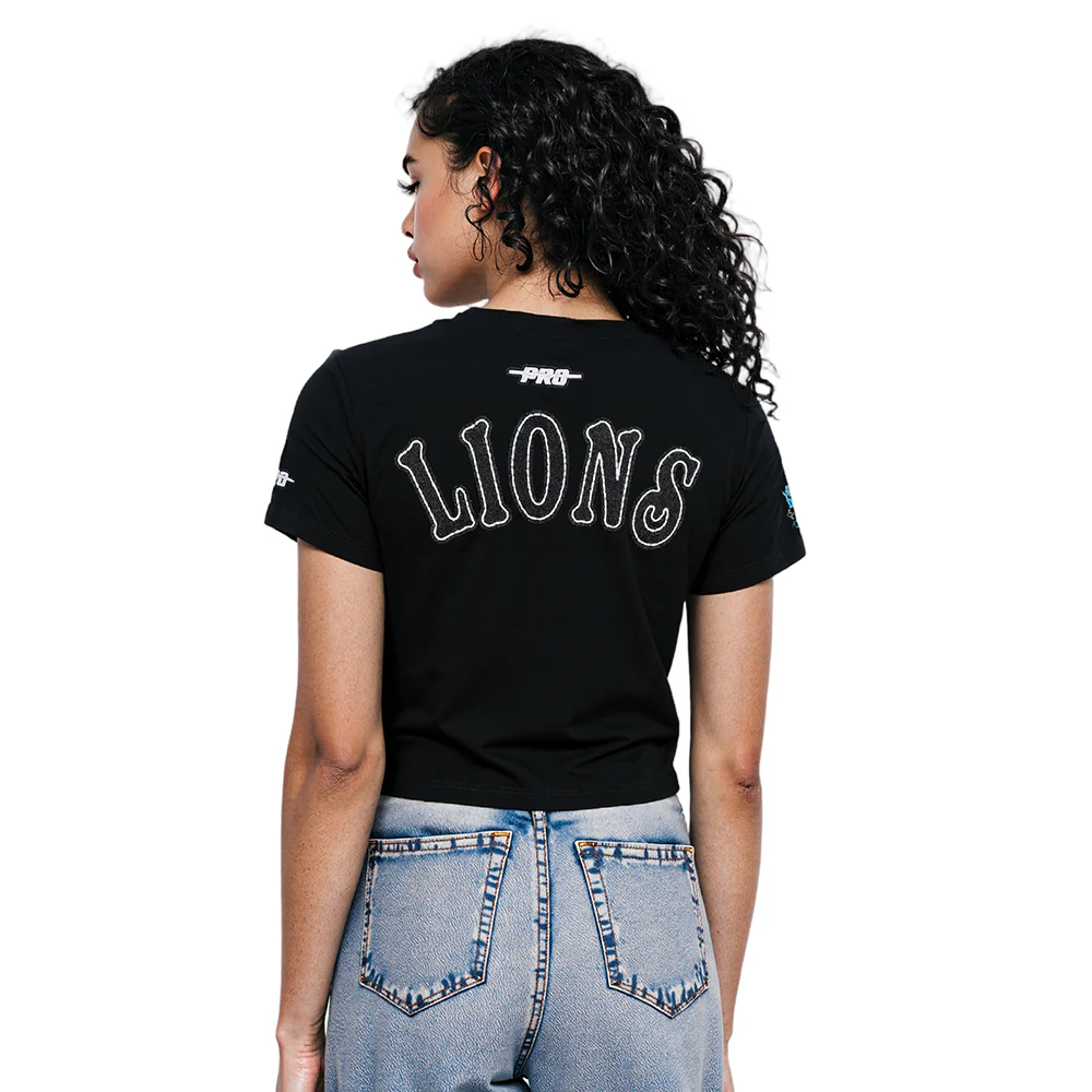 NFL DETROIT LIONS REBEL ATHLETICS WOMEN'S BABY DOLL TEE (BLACK) - Image 9