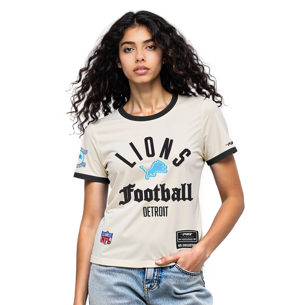 NFL DETROIT LIONS MODERN ORIGINALS WOMEN'S RINGER TEE (EGGSHELL/ BLACK)