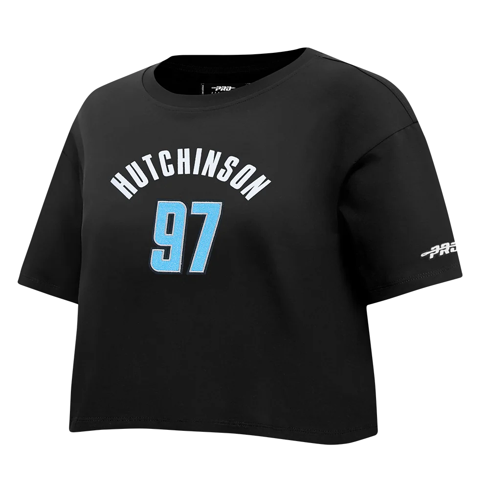 NFL DETROIT LIONS AIDAN HUTCHINSON #97 CLASSIC PNN WOMEN'S SJ BOXY TEE (BLACK) - Image 3