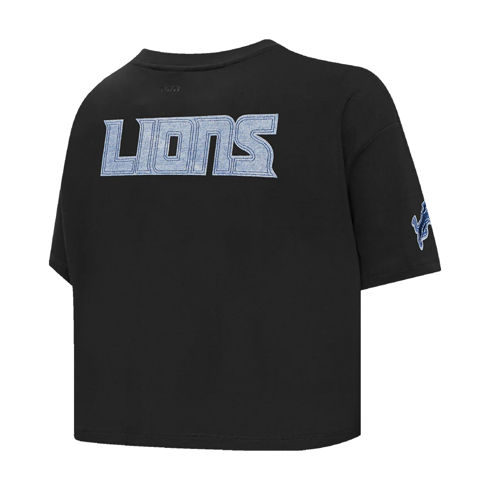 NFL DETROIT LIONS VARSITY BLUES WOMEN'S BOXY TEE (BLACK) - Image 11