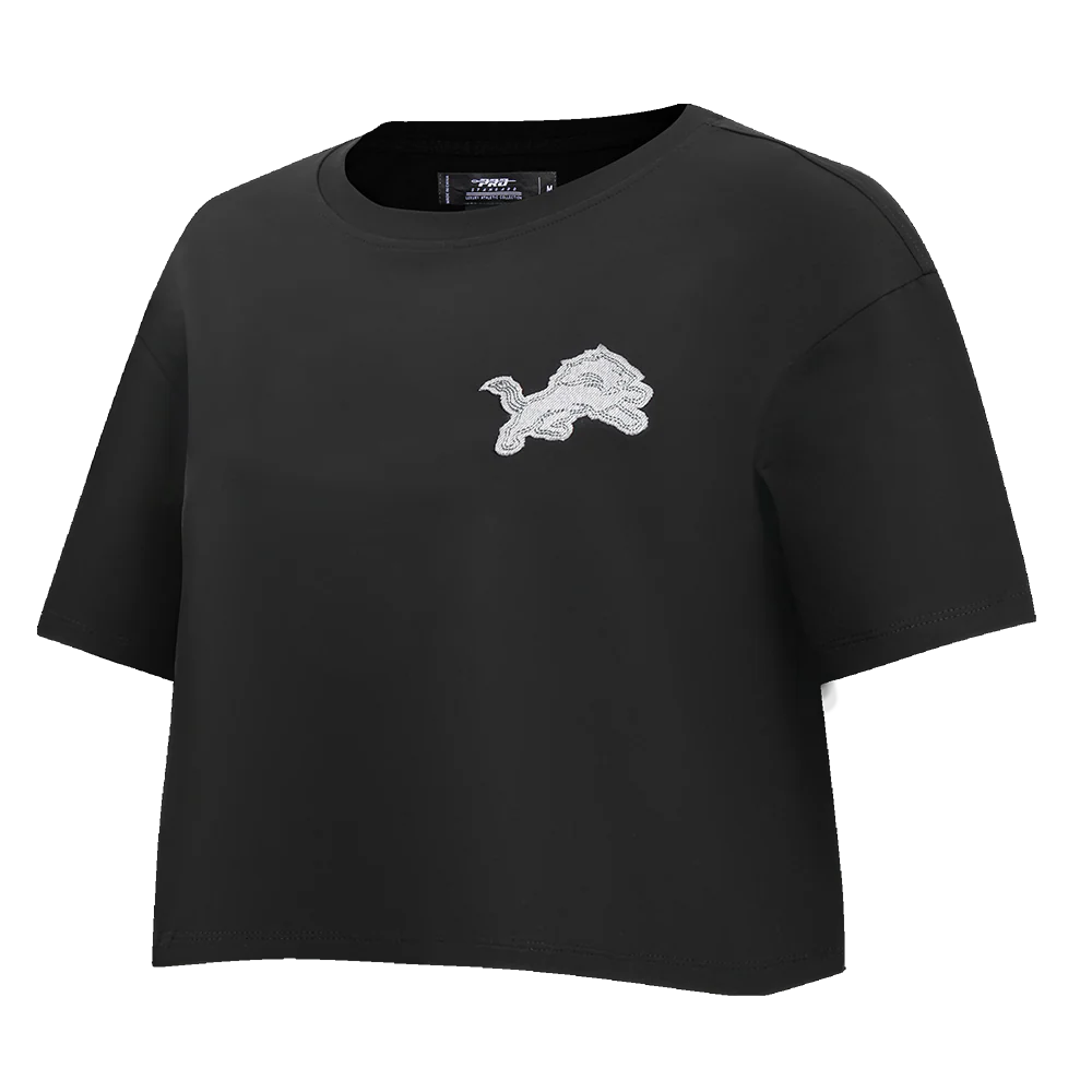 NFL DETROIT LIONS VARSITY BLUES WOMEN'S BOXY TEE (BLACK) - Image 2