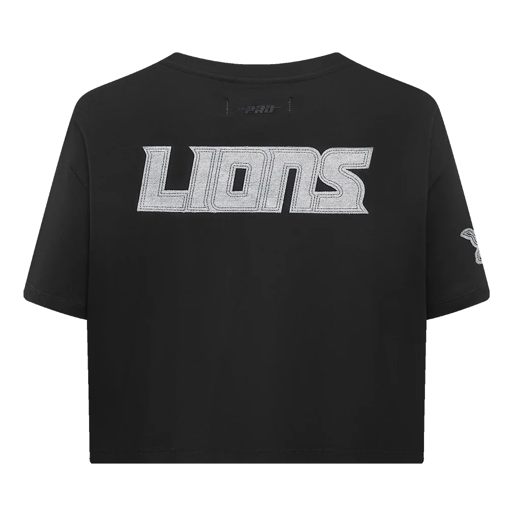NFL DETROIT LIONS VARSITY BLUES WOMEN'S BOXY TEE (BLACK) - Image 3