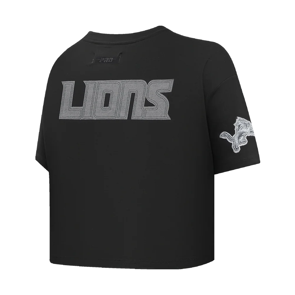 NFL DETROIT LIONS VARSITY BLUES WOMEN'S BOXY TEE (BLACK) - Image 4