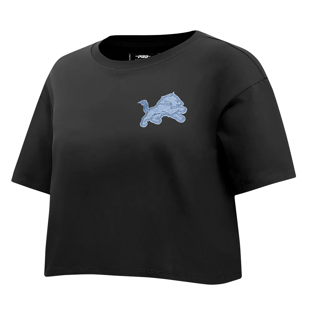 NFL DETROIT LIONS VARSITY BLUES WOMEN'S BOXY TEE (BLACK) - Image 9