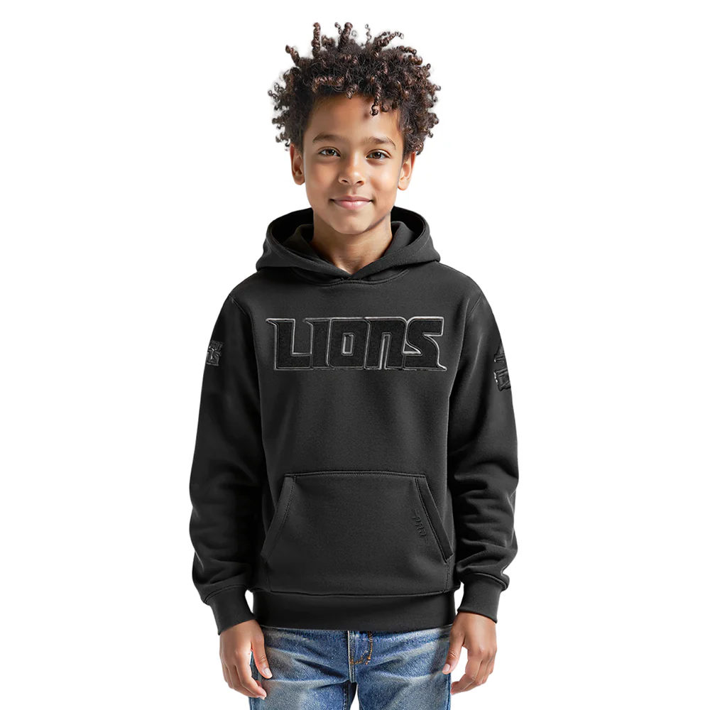 NFL DETROIT LIONS TRIPLE BLACK BIG BOYS FLEECE PULLOVER HOODIE (BLACK)