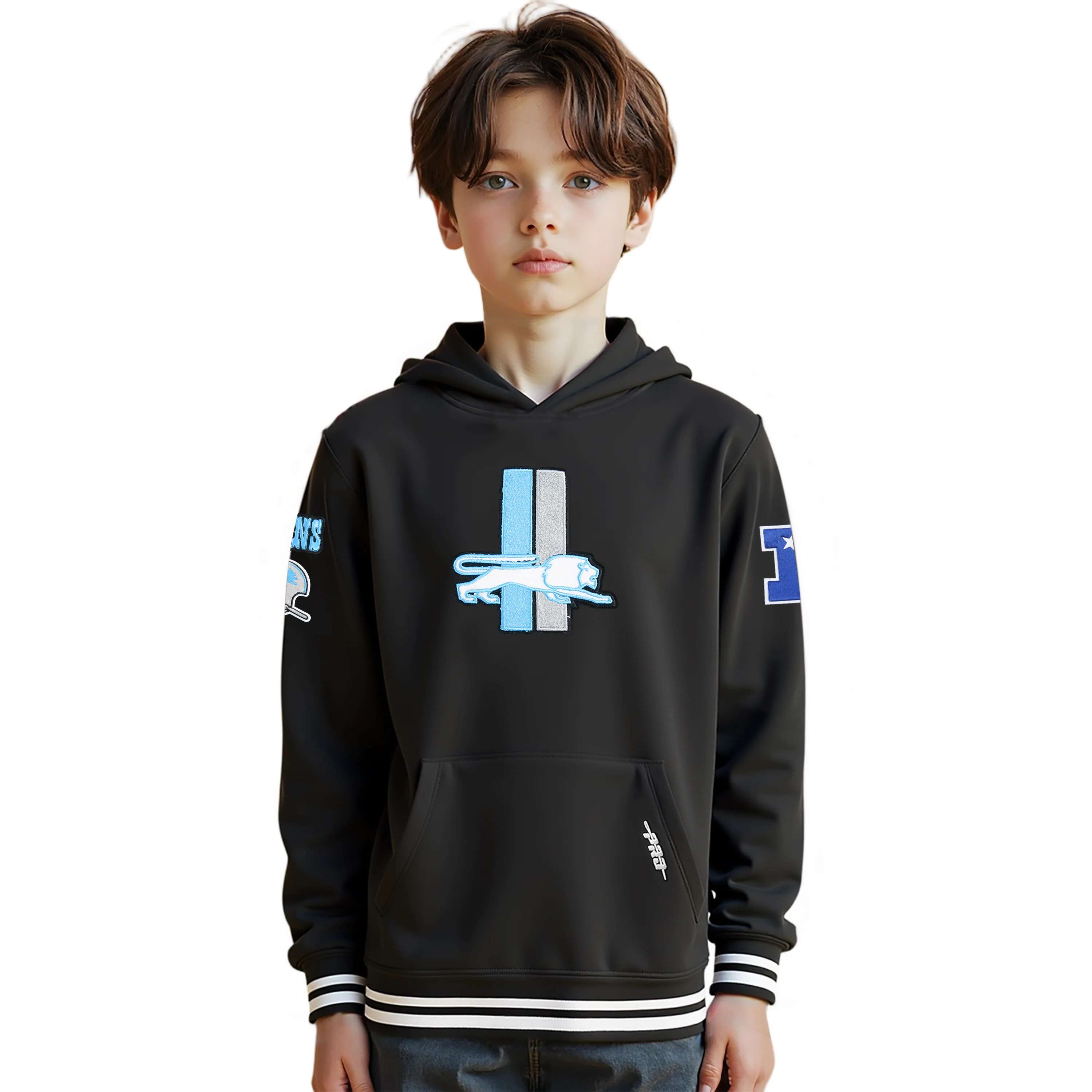 NFL DETROIT LIONS RETRO CLASSIC BIG BOYS RIB FLEECE PULLOVER HOODIE (BLACK)