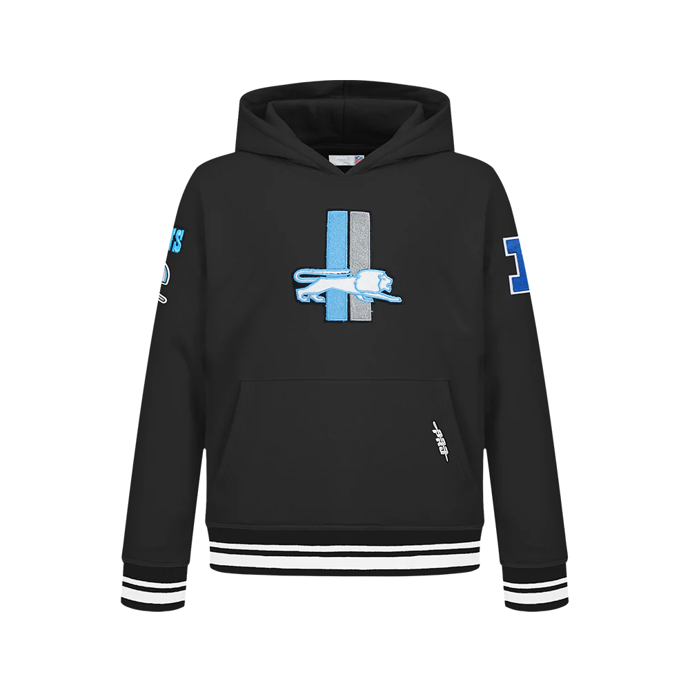 NFL DETROIT LIONS RETRO CLASSIC BIG BOYS RIB FLEECE PULLOVER HOODIE (BLACK) - Image 3