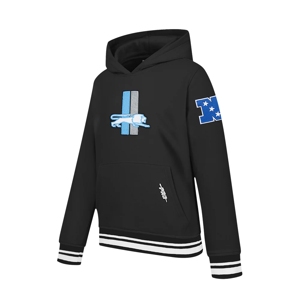 NFL DETROIT LIONS RETRO CLASSIC BIG BOYS RIB FLEECE PULLOVER HOODIE (BLACK) - Image 4