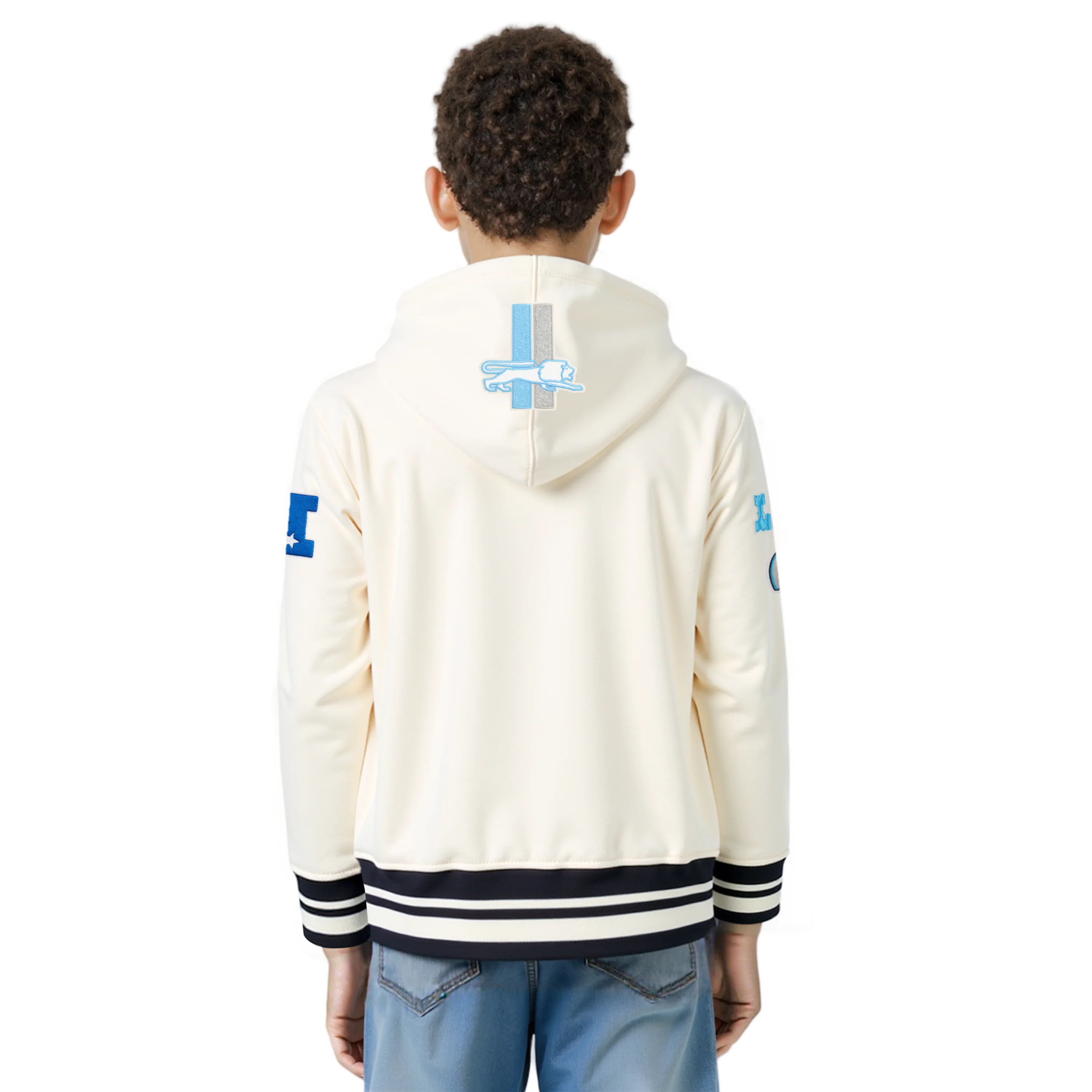 NFL DETROIT LIONS RETRO CLASSIC BIG BOYS RIB FLEECE PULLOVER HOODIE (EGGSHELL/ BLACK) - Image 2