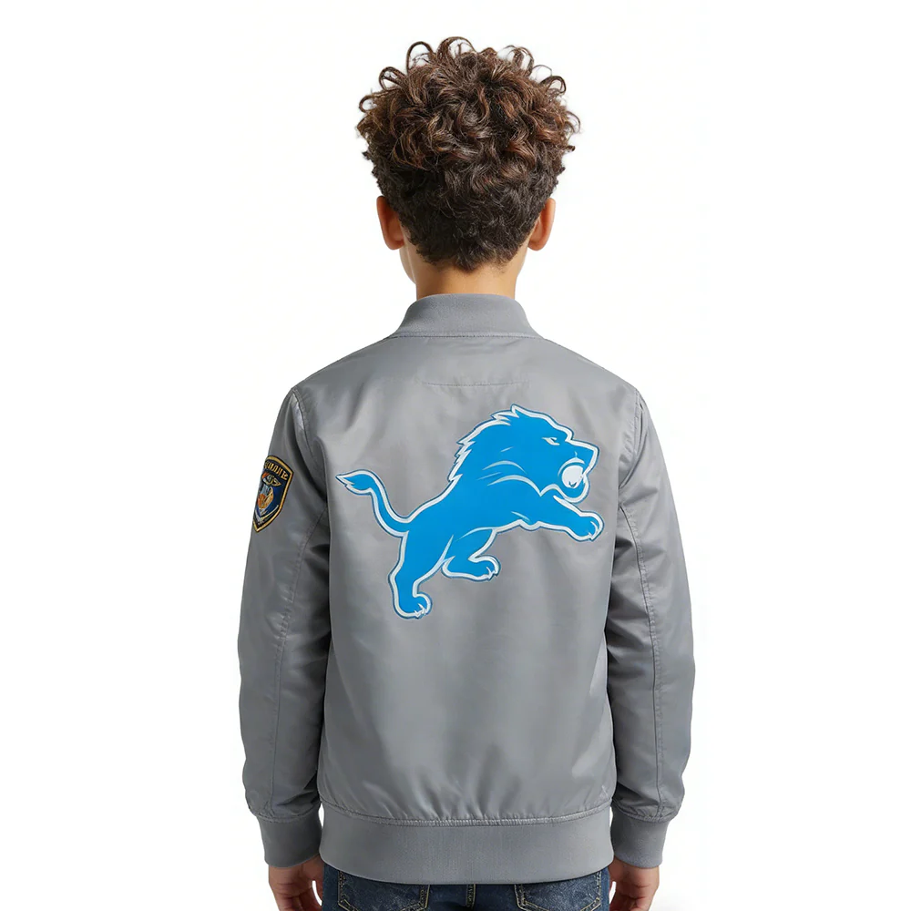 NFL DETROIT LIONS CLASSIC CHENILLE BIG BOY'S SATIN JACKET (Gray) - Image 2