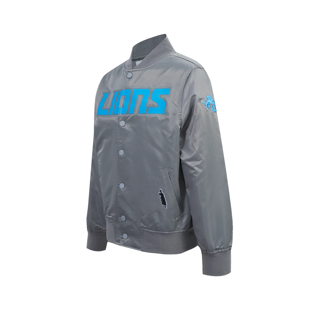 NFL DETROIT LIONS CLASSIC CHENILLE BIG BOY'S SATIN JACKET (Gray) - Image 3
