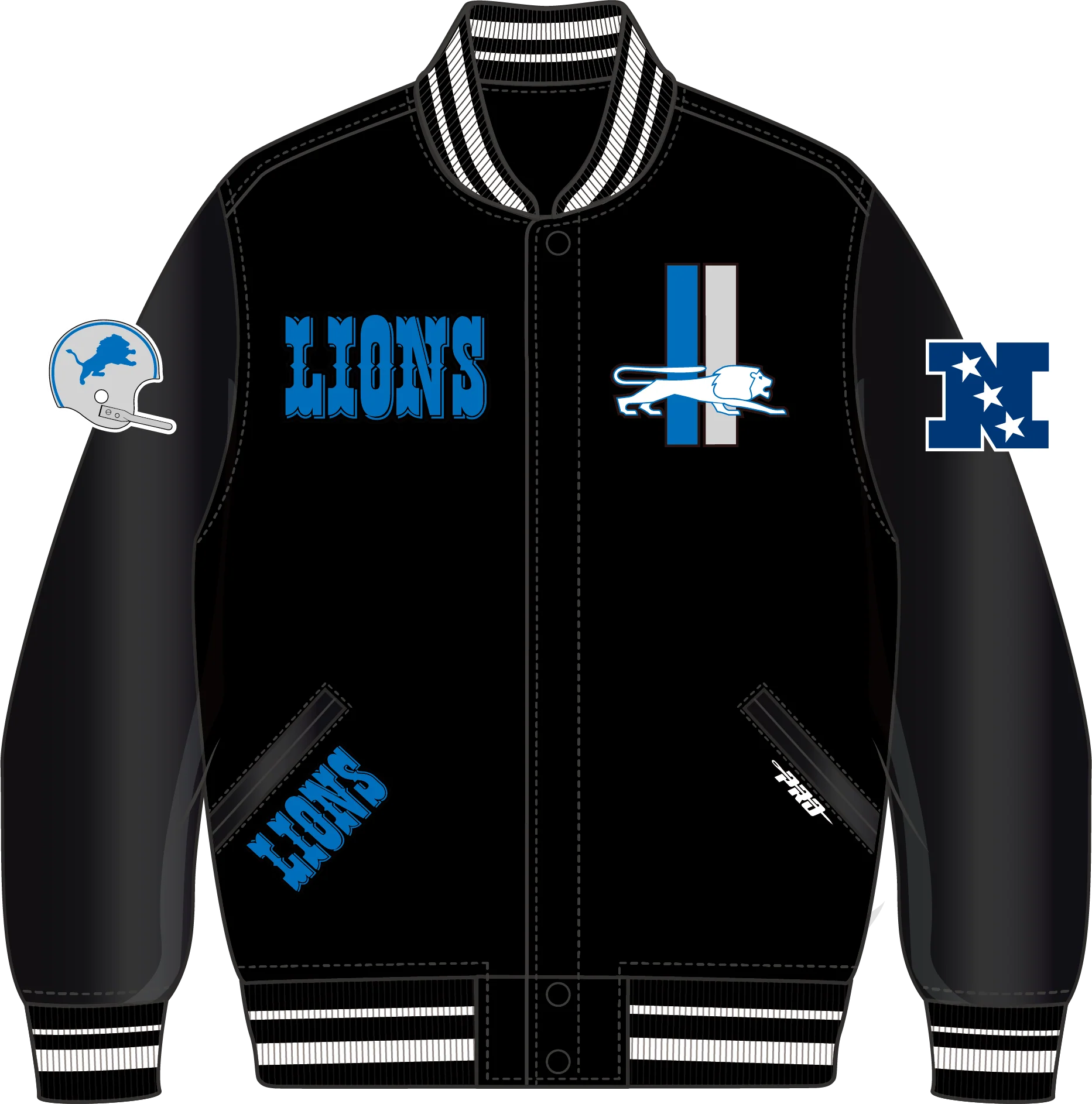NFL DETROIT LIONS RETRO CLASSIC BIG BOYS RIB WOOL VARSITY JACKET (BLACK) - Image 13