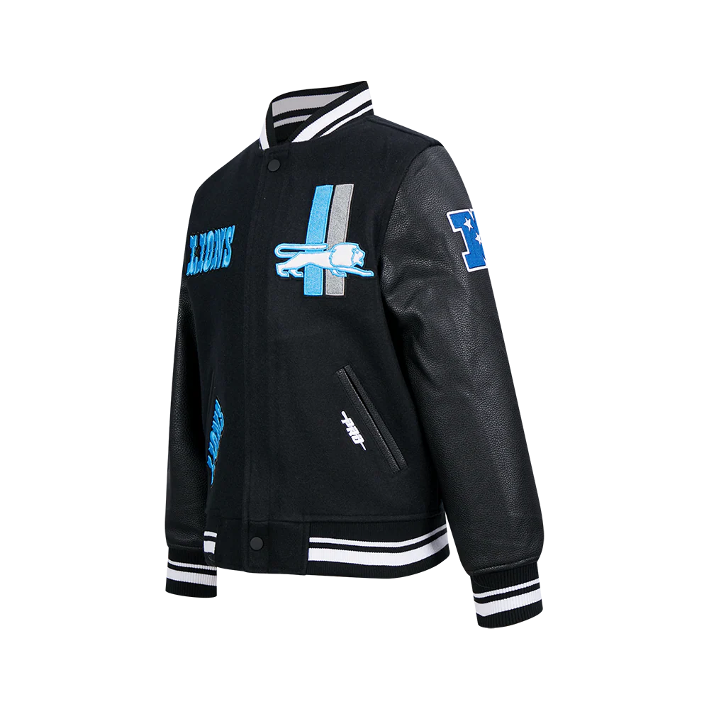 NFL DETROIT LIONS RETRO CLASSIC BIG BOYS RIB WOOL VARSITY JACKET (BLACK) - Image 4
