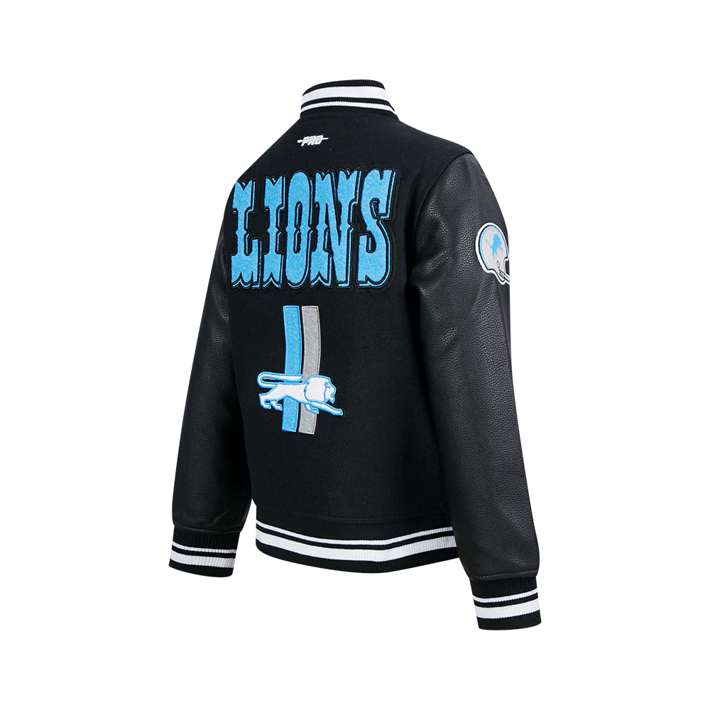 NFL DETROIT LIONS RETRO CLASSIC BIG BOYS RIB WOOL VARSITY JACKET (BLACK) - Image 6