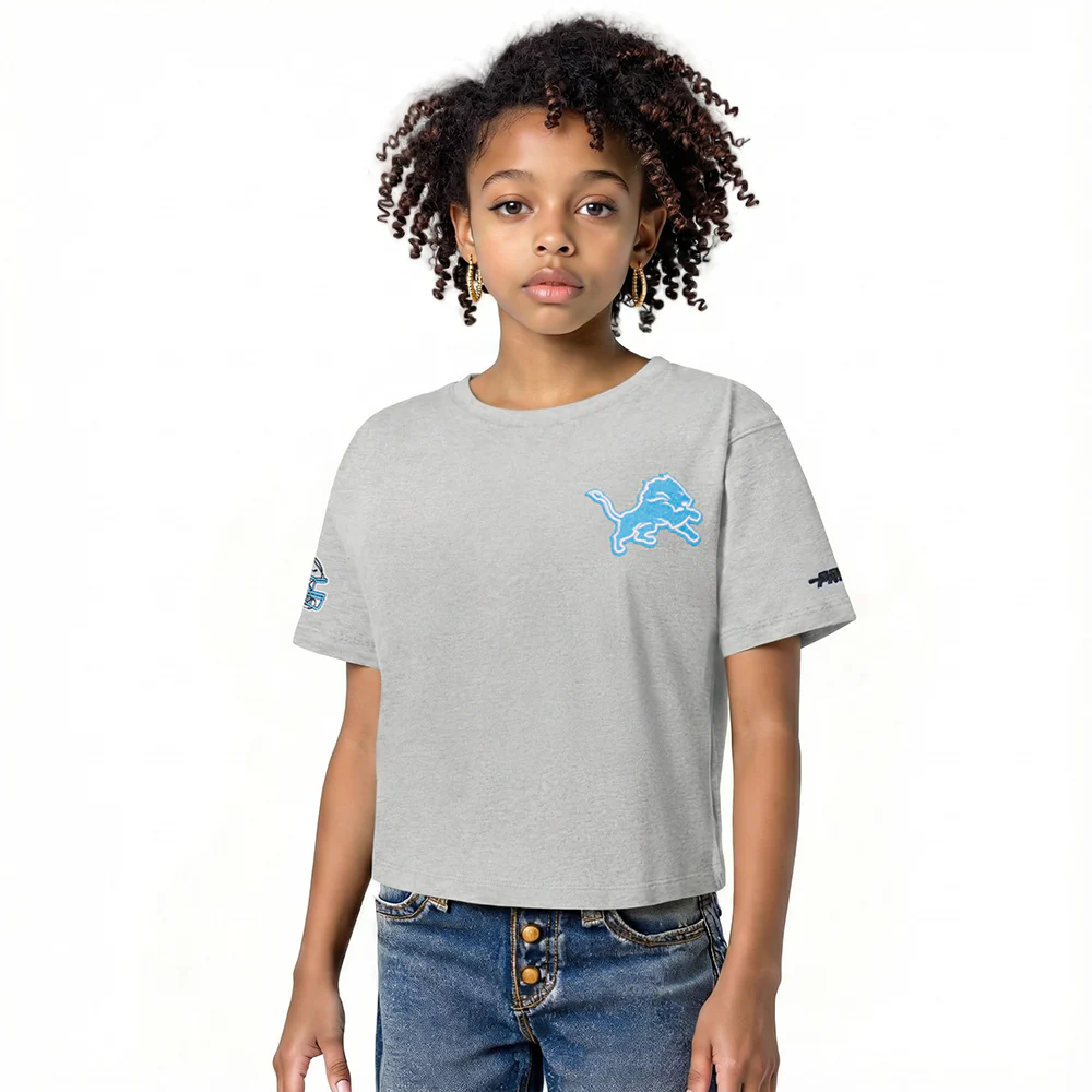 NFL DETROIT LIONS CLASSIC BIG GIRL'S SS BOXY TEE (HEATHER GREY)