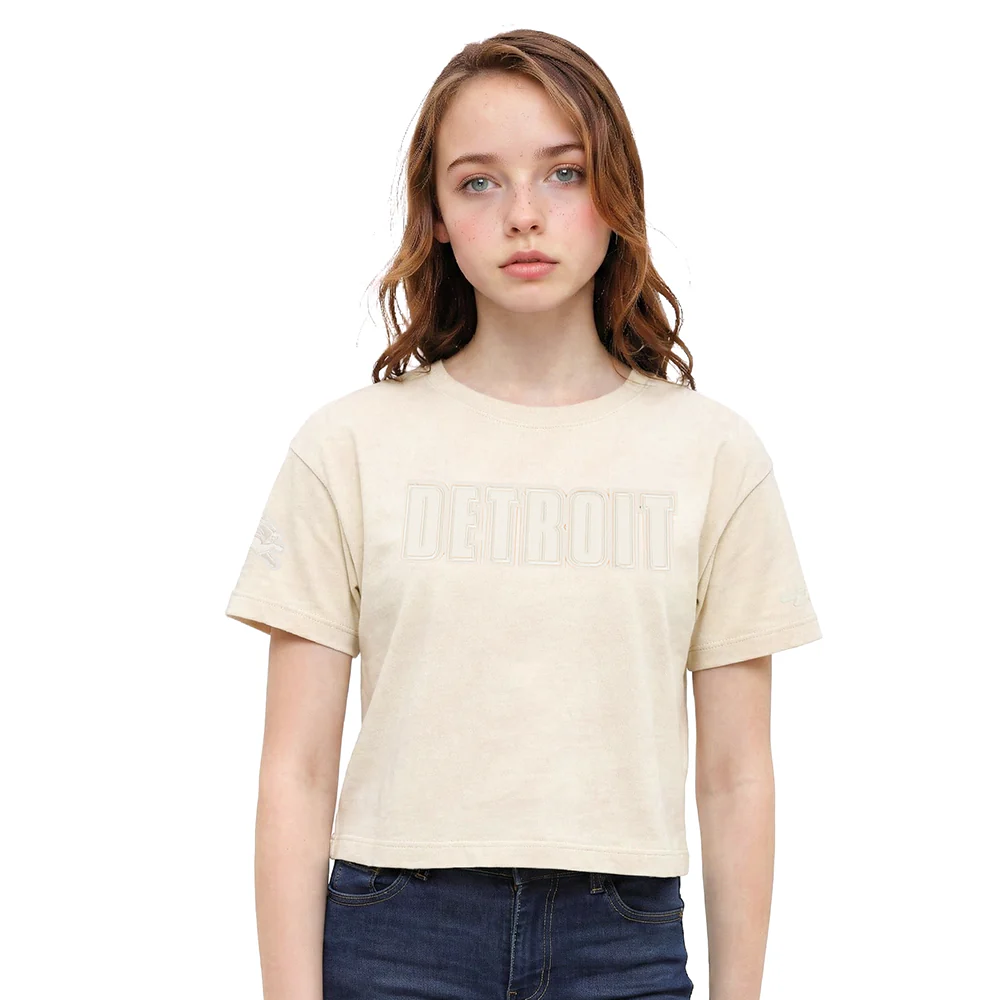 NFL DETROIT LIONS NEUTRAL BIG GIRLS  SHORT SLEEVE BOXY TEE (EGGSHELL)