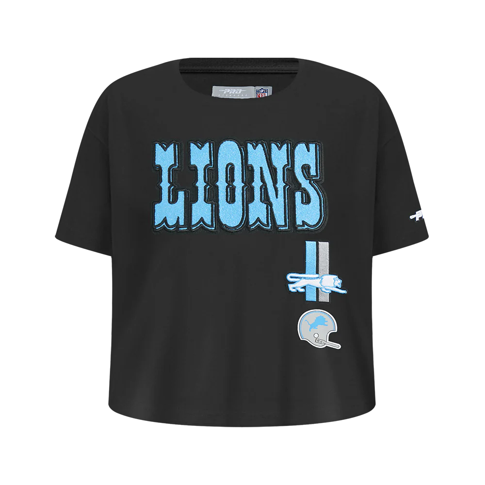 NFL DETROIT LIONS RETRO CLASSIC BIG GIRLS SHORT SLEEVE BOXY TEE (BLACK)