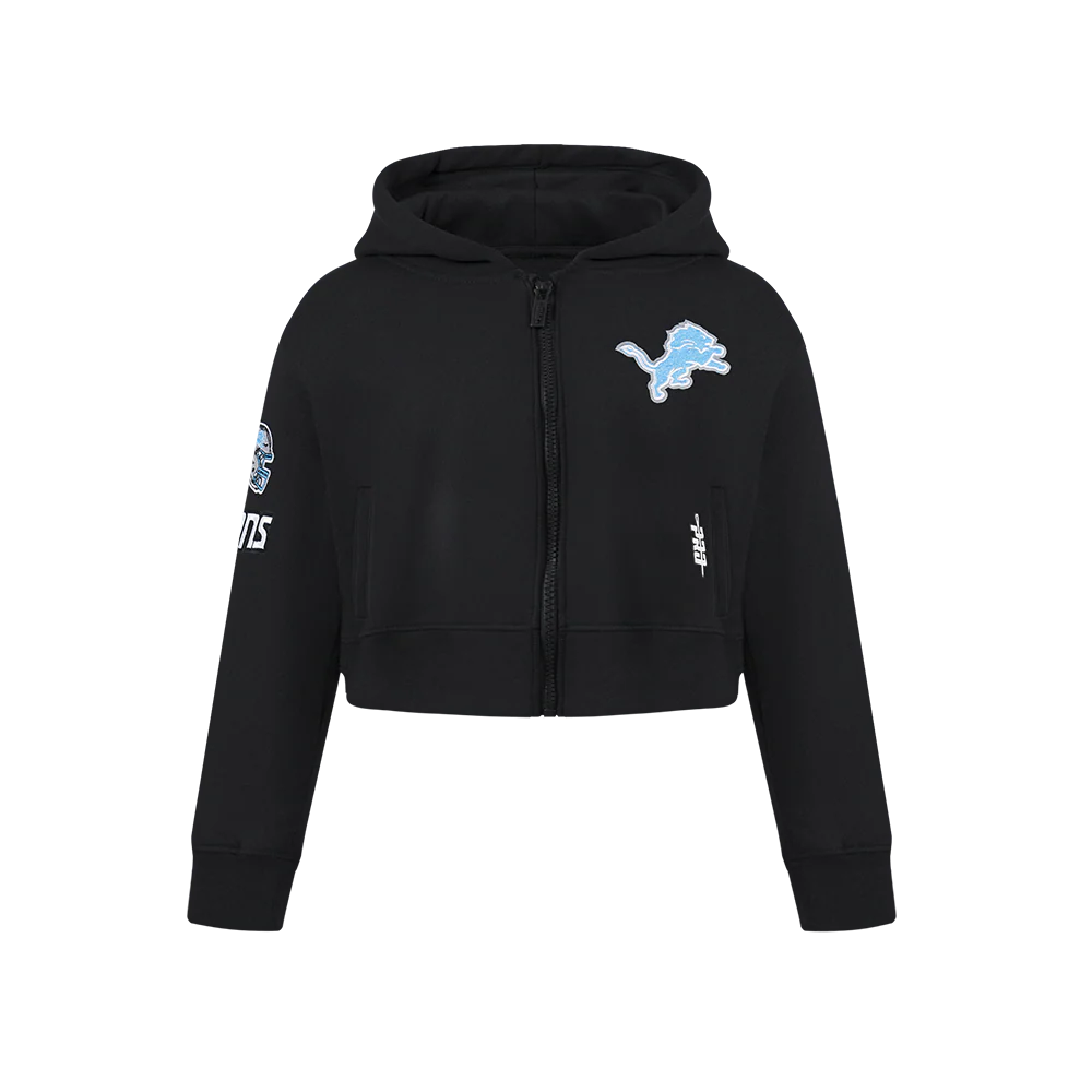 NFL DETROIT LIONS CLASSIC BIG GIRLS FLEECE FULL ZIP HOODIE (BLACK) - Image 3