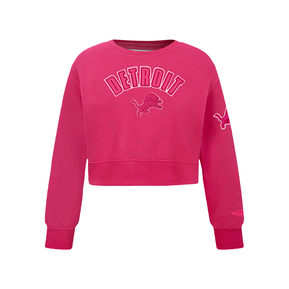 NFL DETROIT LIONS TRIPLE PINK BIG GIRLS FLEECE CREWNECK (BEETROOT PURPLE)