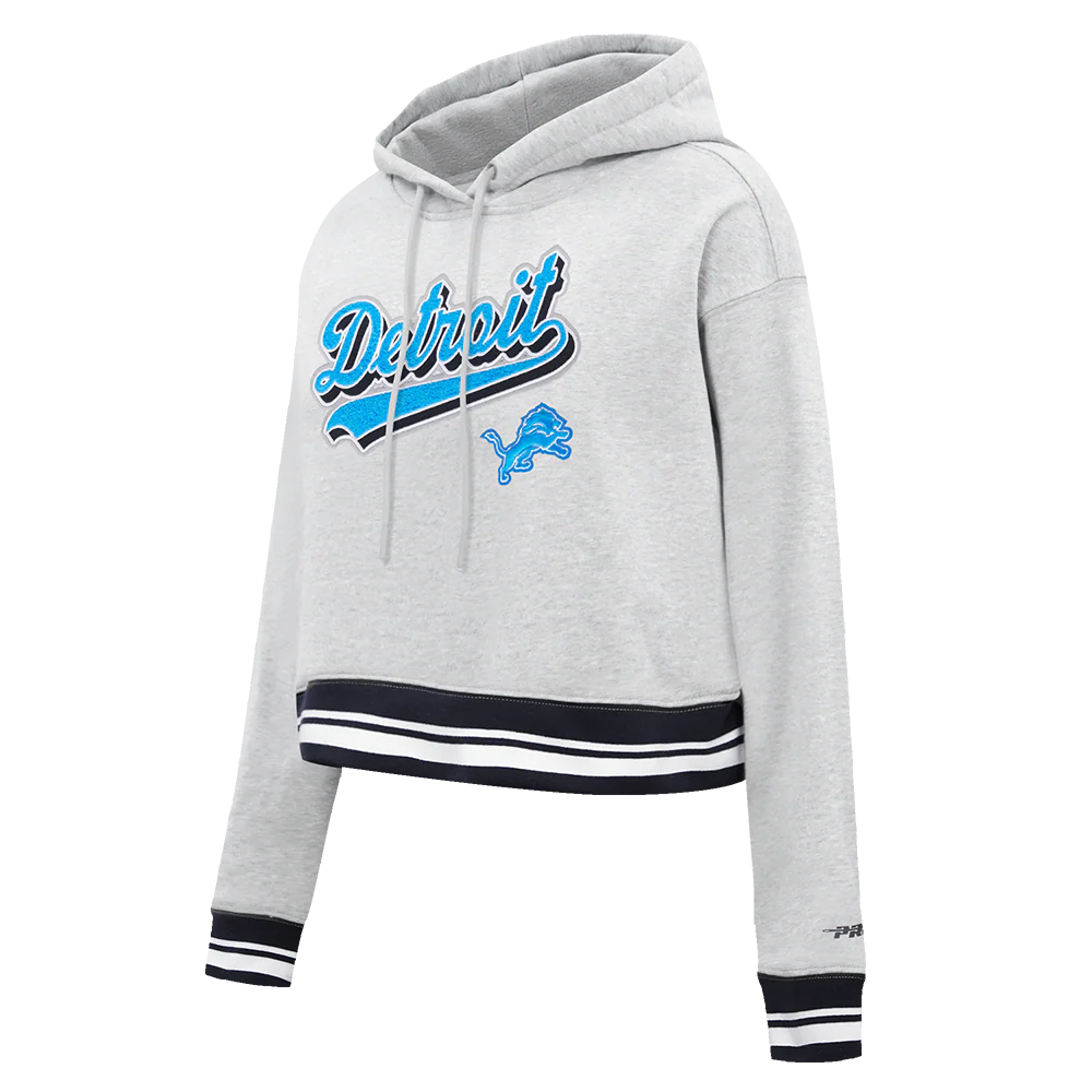NFL DETROIT LIONS SCRIPT TAIL WOMEN'S RIB FLEECE CROPPED PULLOVER HOODIE (HEATHER GRAY/BLACK) - Image 6