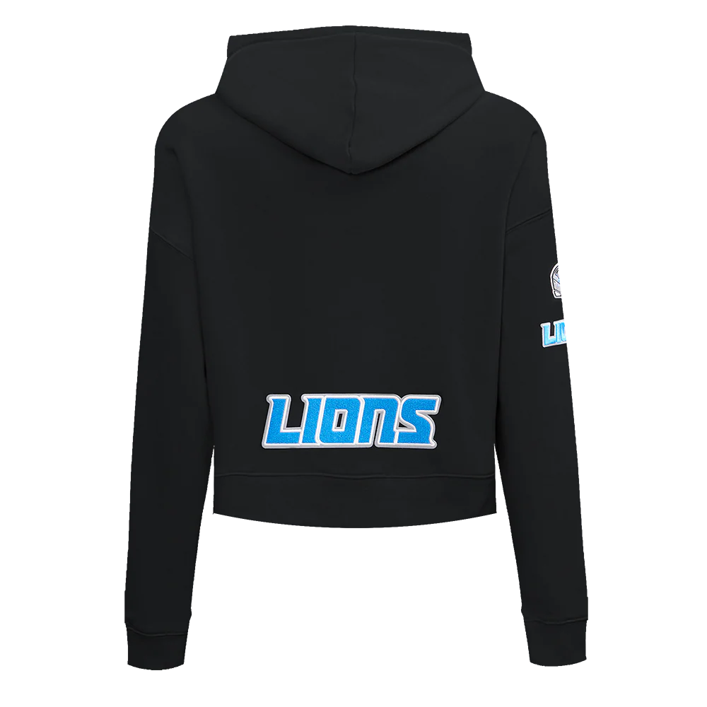 NFL DETROIT LIONS CLASSIC WOMEN'S CROPPED PULLOVER HOODIE (BLACK) - Image 3