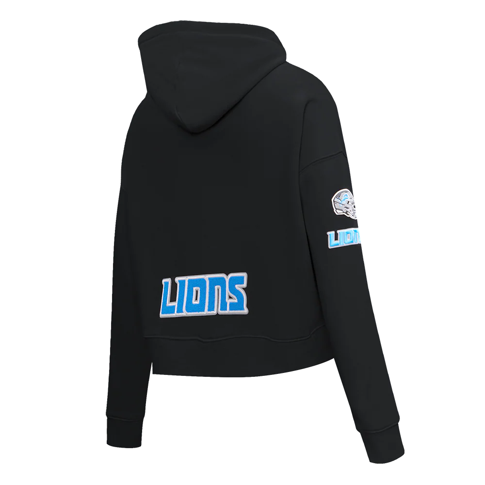 NFL DETROIT LIONS CLASSIC WOMEN'S CROPPED PULLOVER HOODIE (BLACK) - Image 4