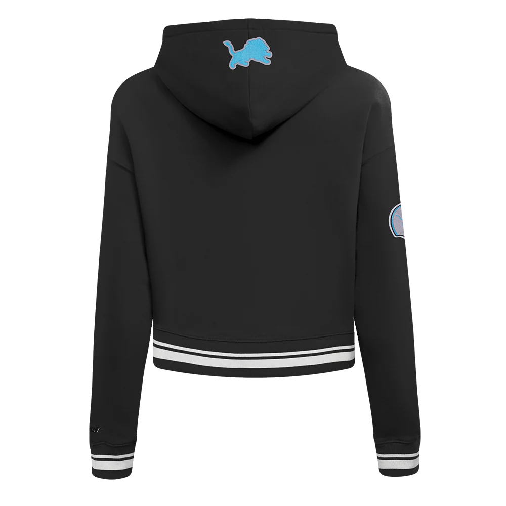 NFL DETROIT LIONS RETRO CLASSIC WOMEN'S RIB CROPPED FLEECE PULLOVER HOODIE (BLACK) - Image 10