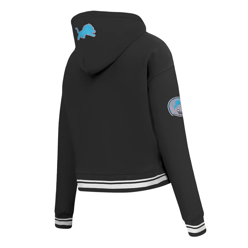 NFL DETROIT LIONS RETRO CLASSIC WOMEN'S RIB CROPPED FLEECE PULLOVER HOODIE (BLACK) - Image 4