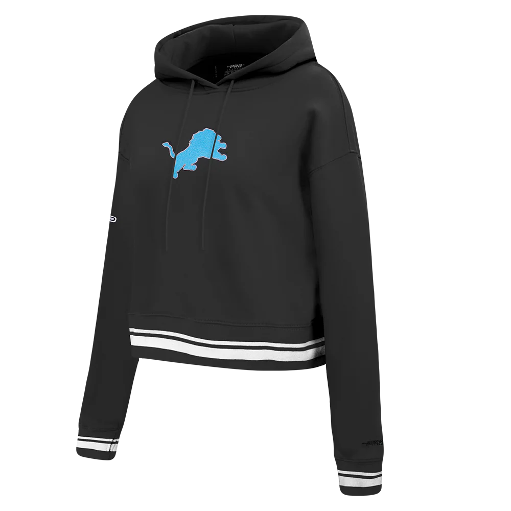 NFL DETROIT LIONS RETRO CLASSIC WOMEN'S RIB CROPPED FLEECE PULLOVER HOODIE (BLACK) - Image 9