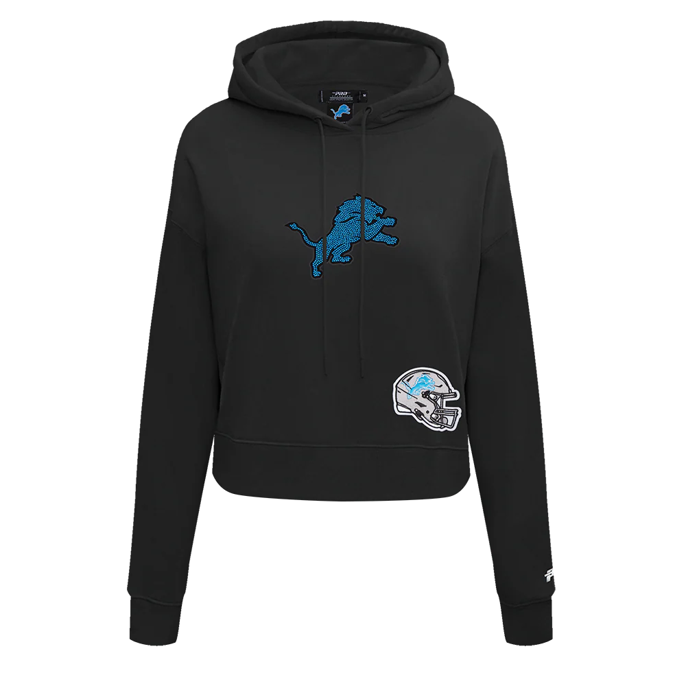 NFL DETROIT LIONS JEWELS WOMEN'S FLC CROPPED PO HOODIE (BLACK)