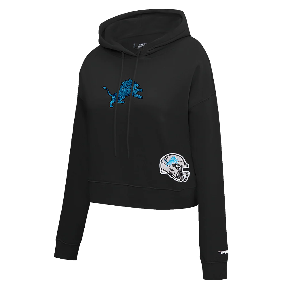 NFL DETROIT LIONS JEWELS WOMEN'S FLC CROPPED PO HOODIE (BLACK) - Image 2
