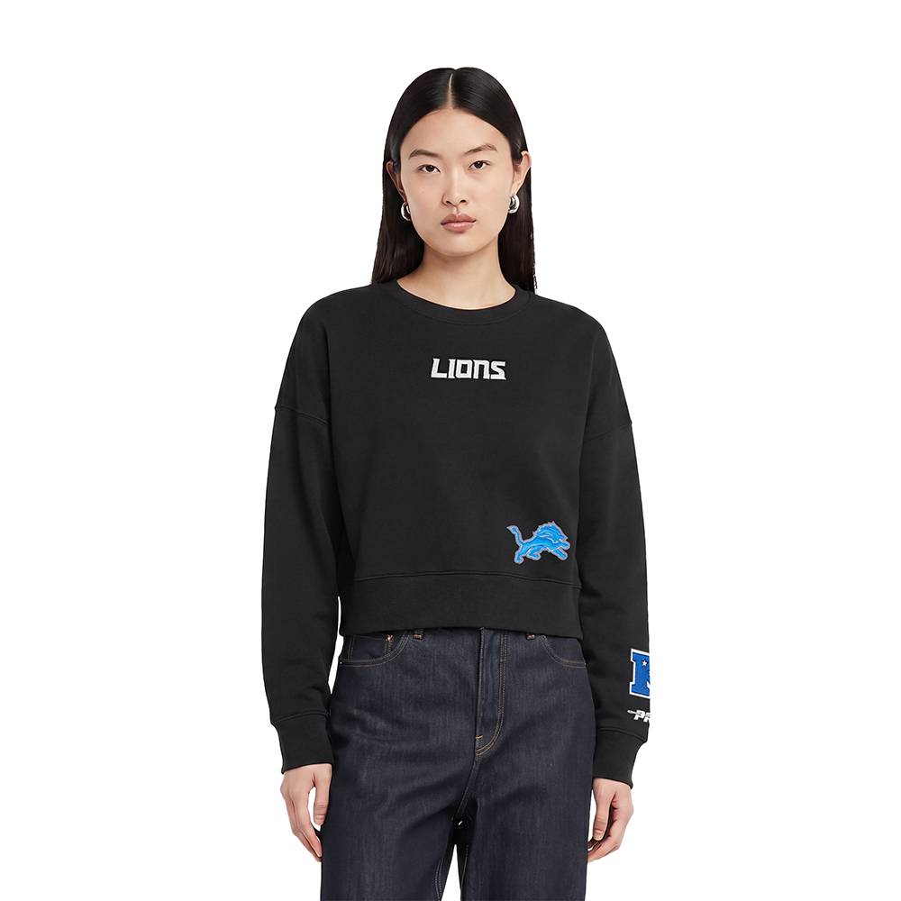 NFL DETROIT LIONS WINGSPAN WOMEN'S FLC CREWNECK (BLACK) - Image 2