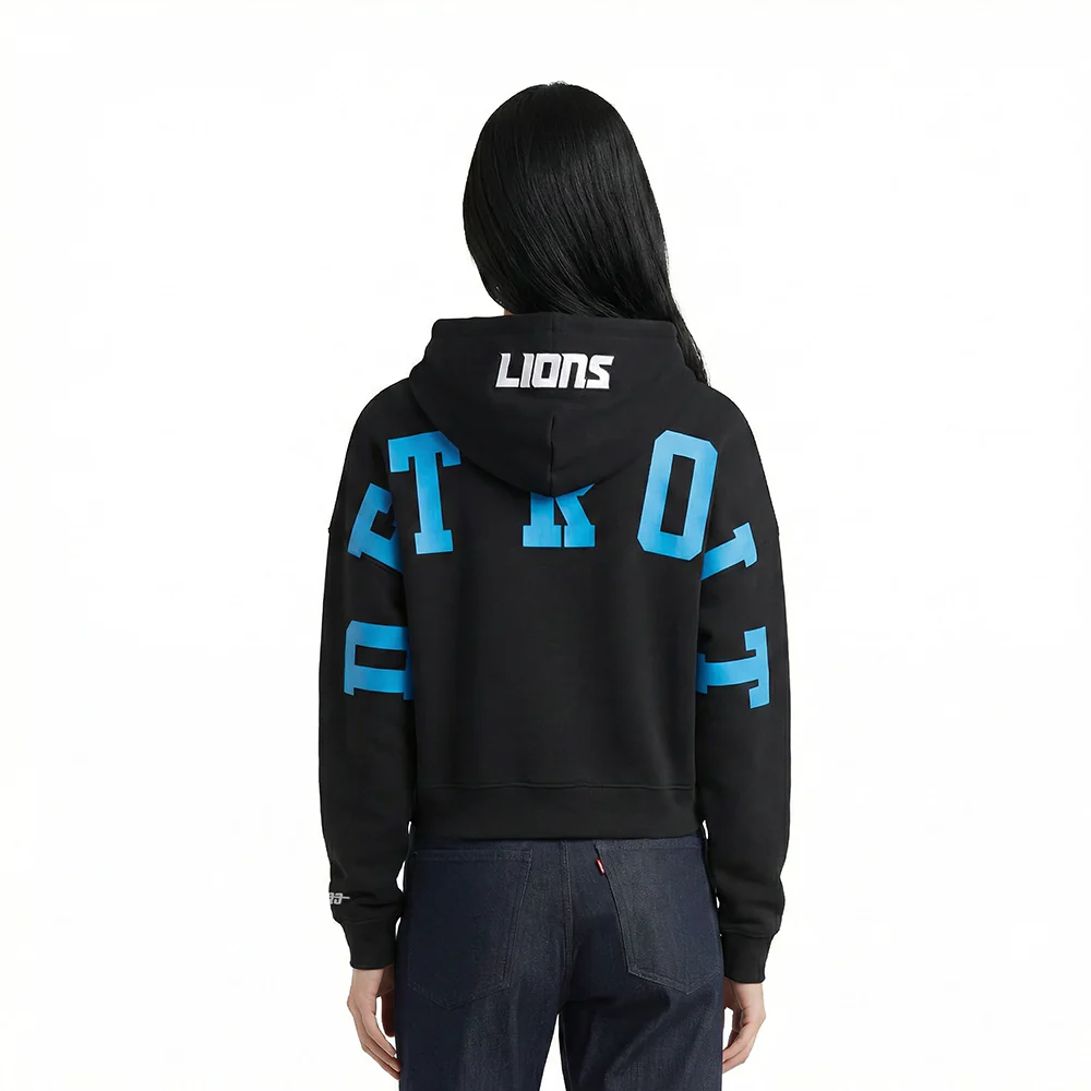 NFL DETROIT LIONS WINGSPAN WOMEN'S FLC CROPPED PO HOODIE (BLACK)