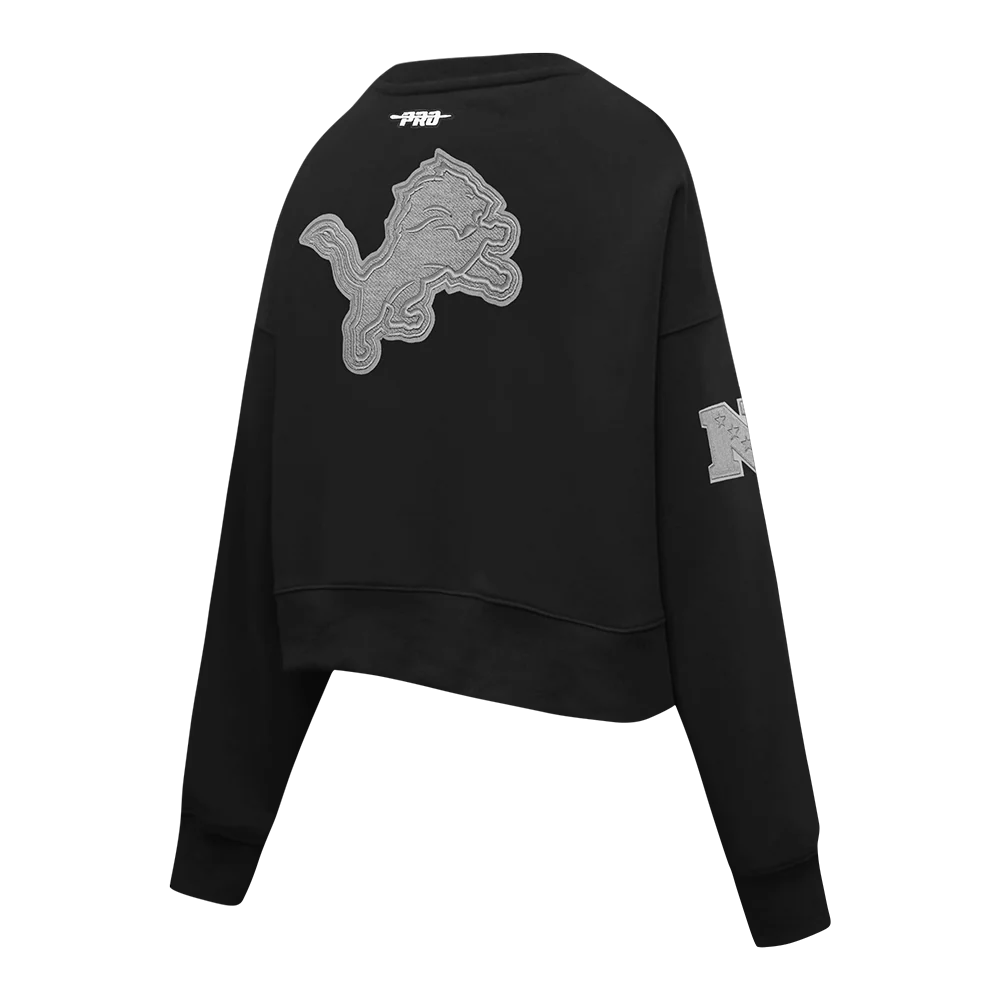 NFL DETROIT LIONS REVERSE FRENCH TERRY WOMEN'S FLEECE CREWNECK (BLACK) - Image 4