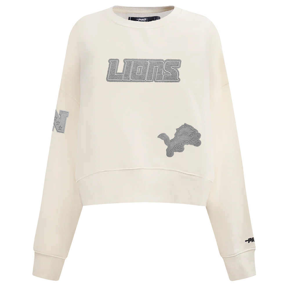 NFL DETROIT LIONS REVERSE FRENCH TERRY WOMEN'S FLEECE CREWNECK (EGGSHELL)