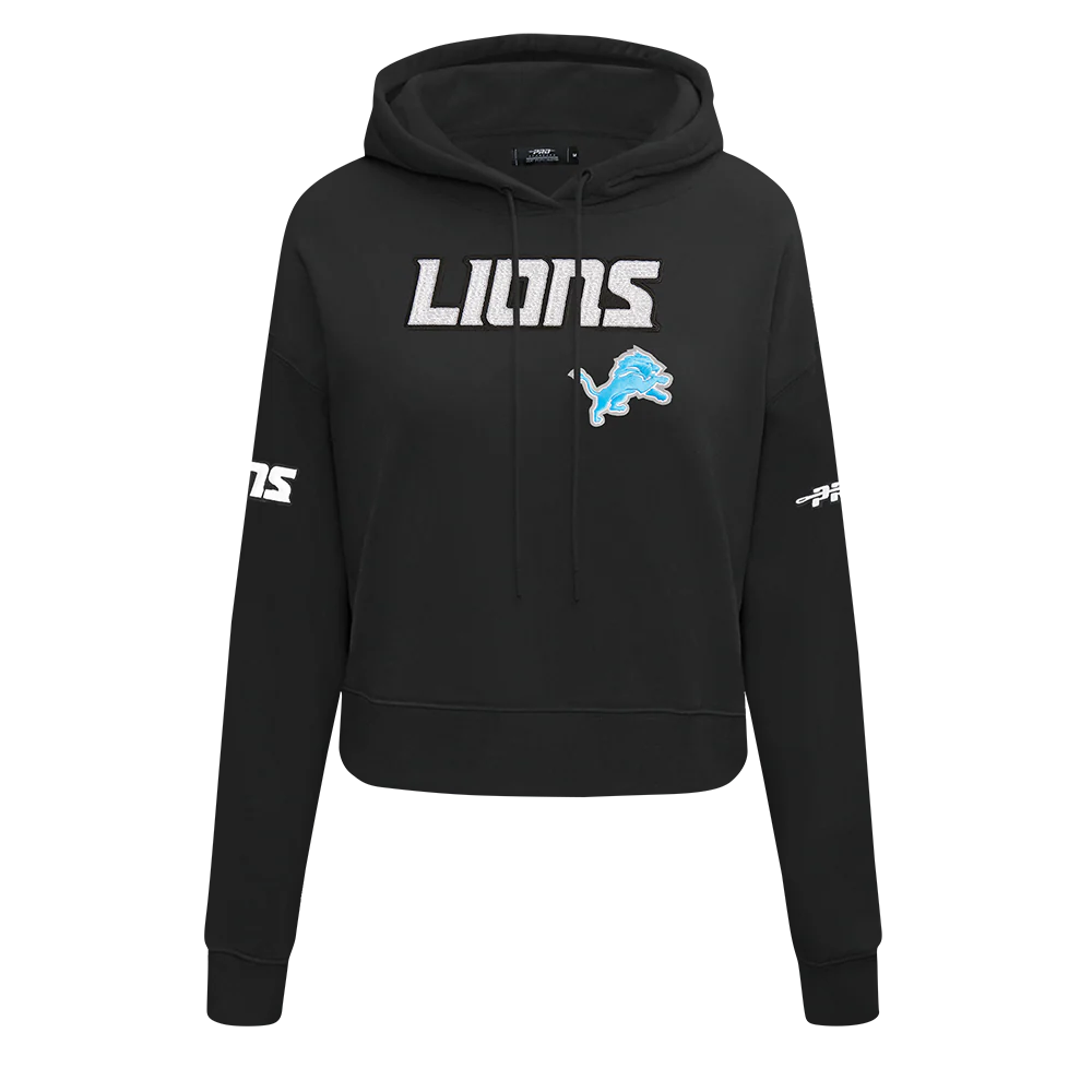 NFL DETROIT LIONS GAME DAY CLASSICS WOMEN'S DK CROPPED PO HOODIE (BLACK)