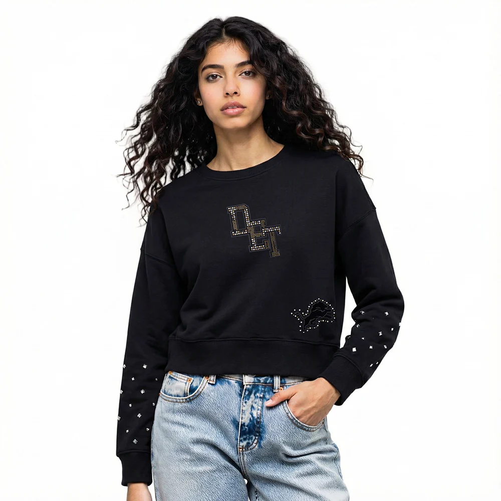 NFL DETROIT LIONS RENEGADE WOMEN'S FLC CREWNECK (BLACK)