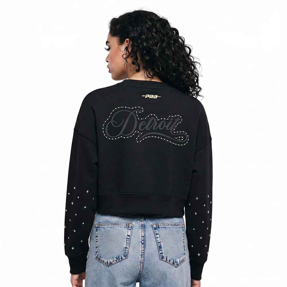 NFL DETROIT LIONS RENEGADE WOMEN'S FLC CREWNECK (BLACK) - Image 2