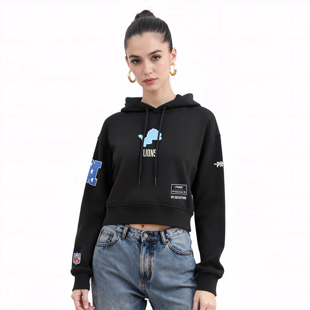 NFL DETROIT LIONS MODERN ORIGINALS WOMEN'S FLC CROPPED PO HOODIE (BLACK)