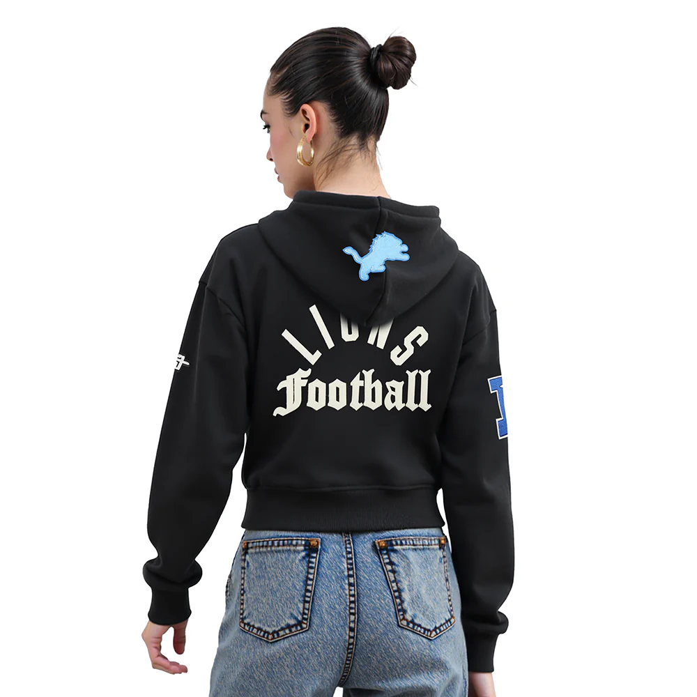NFL DETROIT LIONS MODERN ORIGINALS WOMEN'S FLC CROPPED PO HOODIE (BLACK) - Image 2