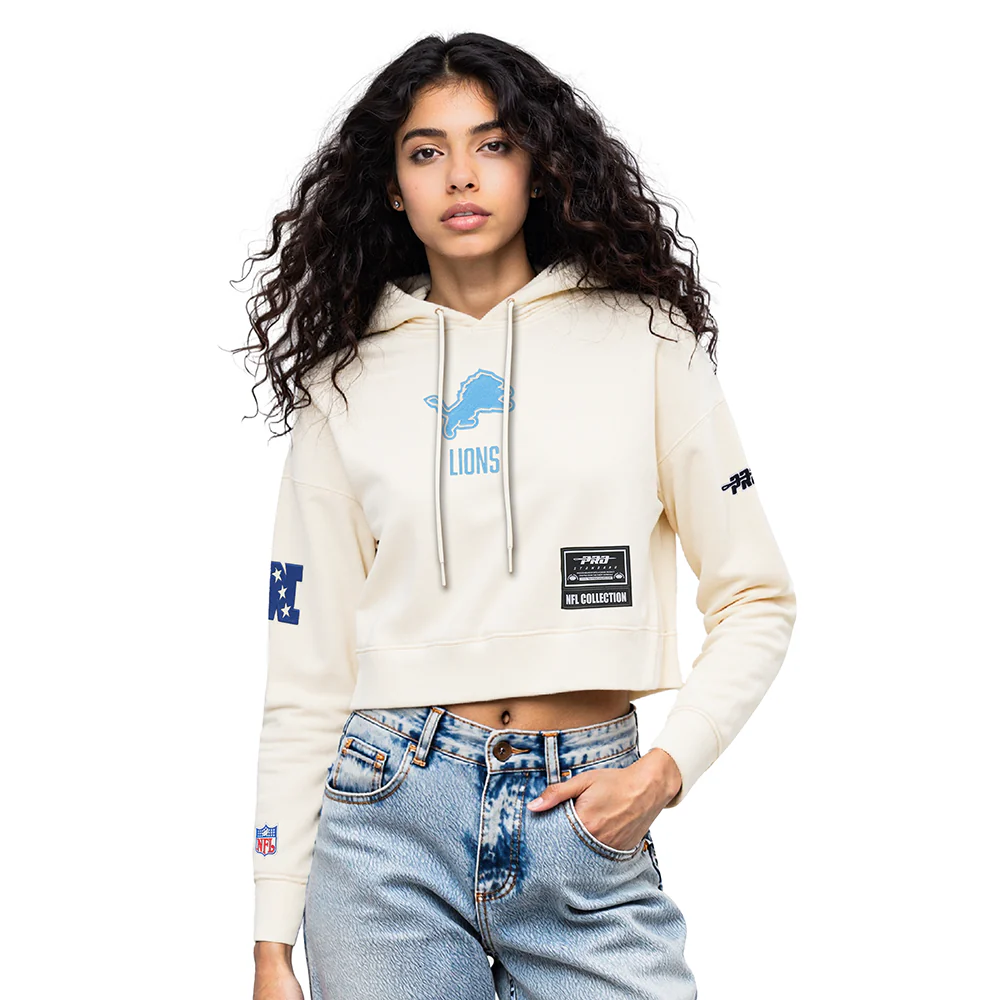 NFL DETROIT LIONS MODERN ORIGINALS WOMEN'S FLC CROPPED PO HOODIE (EGGSHELL)