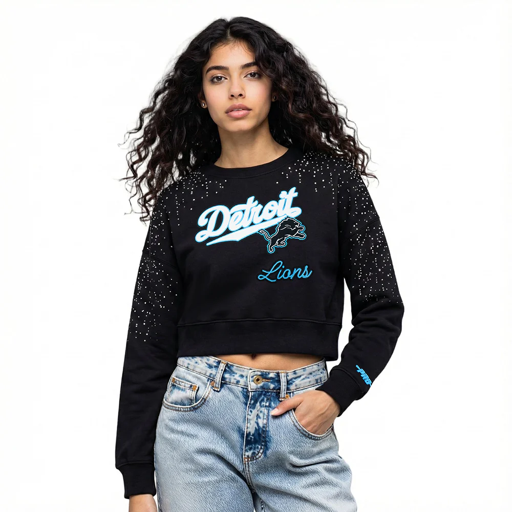 NFL DETROIT LIONS LEGACY WOMEN'S FLC CREWNECK (BLACK)