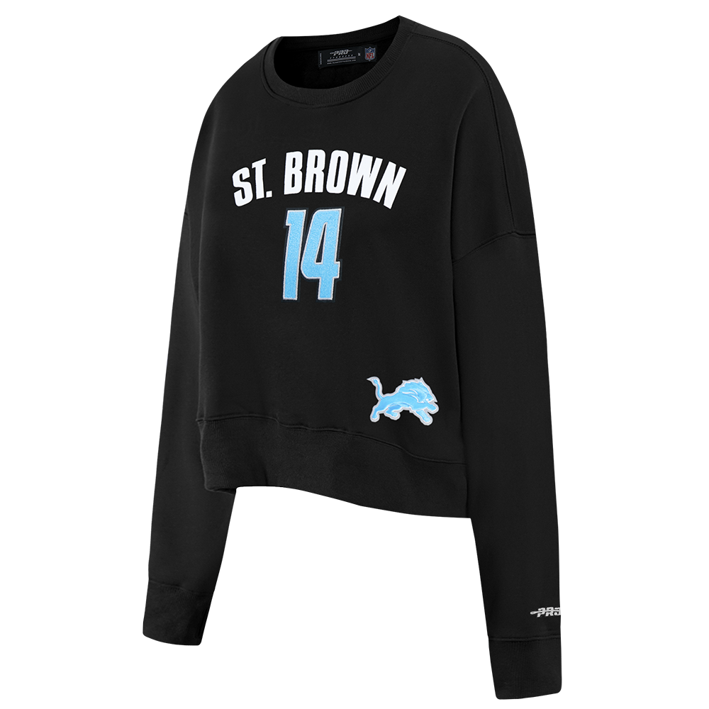 NFL DETROIT LIONS AMON RA ST. BROWN #14 CLASSIC PNN WOMEN'S FLC CREWNECK (BLACK) - Image 3