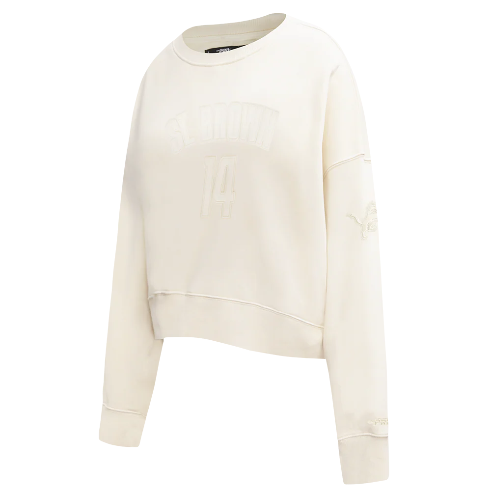 NFL DETROIT LIONS AMON RA ST. BROWN #14 NEUTRAL WOMEN'S FLC CREWNECK (EGGSHELL) - Image 3