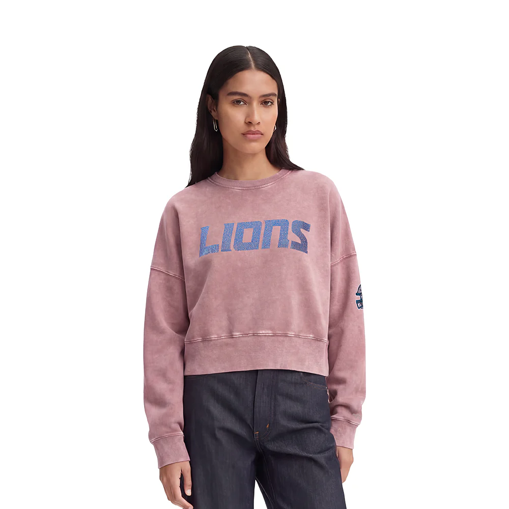 NFL DETROIT LIONS WASHED JEWELS WOMEN'S CREWNECK SWEATSHIRT (WASHED MAUVE)